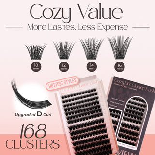 LASHVIEW 168pcs D Curl Reusable Individual Lashes DIY Cluster Eyelash Extensions Super Soft Thin Band to Use at Home