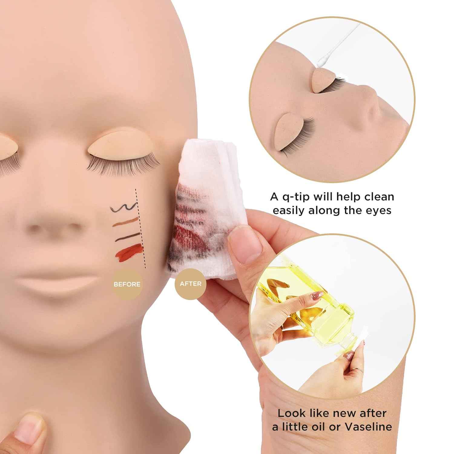 LASHVIEW Lash Mannequin Head with 4 Pairs Replaced Eyelids