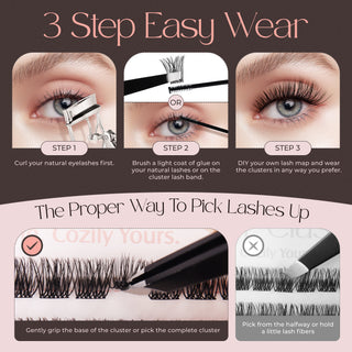 LASHVIEW 168pcs D Curl Reusable Individual Lashes DIY Cluster Eyelash Extensions Super Soft Thin Band to Use at Home